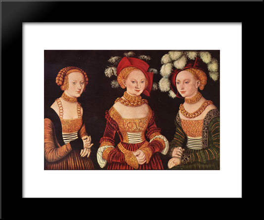 Three Princesses Of Saxony, Sibylla, Emilia And Sidonia, Daughters Of Duke Heinrich Of Frommen 20x24 Black Modern Wood Framed Art Print Poster by Cranach the Elder, Lucas