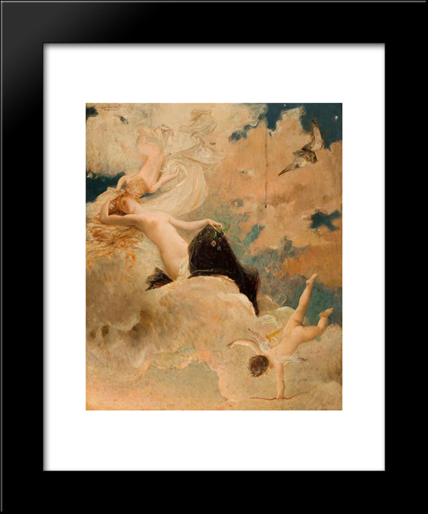 An Ethereal Beauty With Putti In The Clouds 20x24 Black Modern Wood Framed Art Print Poster by Merson, Luc Olivier