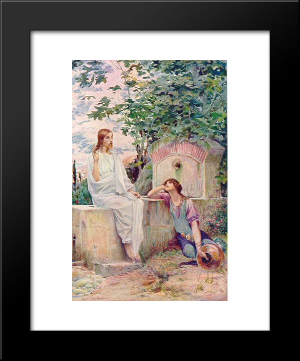 Jesus At The Well 20x24 Black Modern Wood Framed Art Print Poster by Merson, Luc Olivier