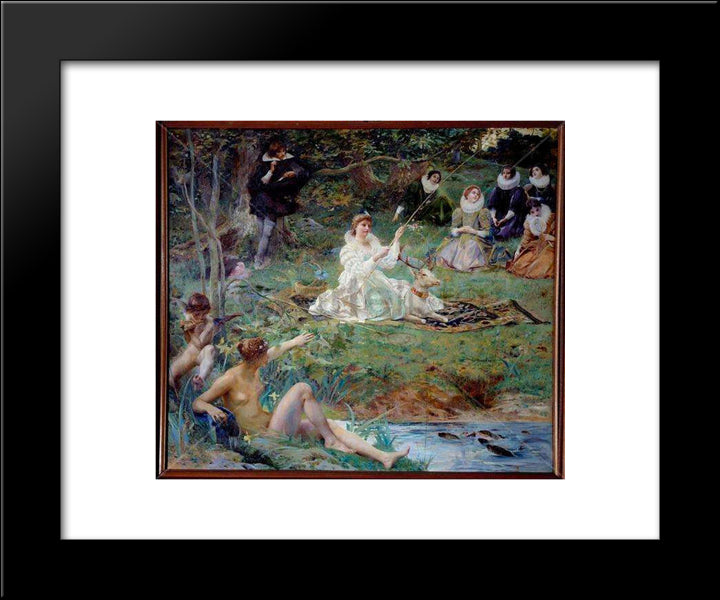 Marie Felice Des Ursins (1601-66) Duchess Of Montmorency And The Poet, Theophile De Viau (1590-1626) At Sylvie 20x24 Black Modern Wood Framed Art Print Poster by Merson, Luc Olivier