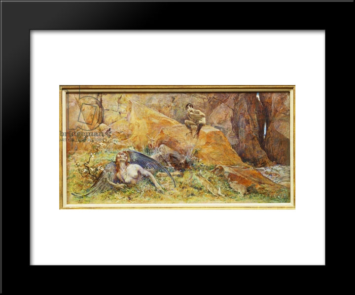 Pan And Chimera (Oil On Panel) 20x24 Black Modern Wood Framed Art Print Poster by Merson, Luc Olivier
