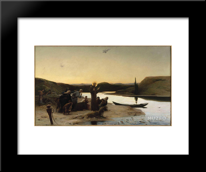 St Francis Of Assisi Preaching To The Fish 20x24 Black Modern Wood Framed Art Print Poster by Merson, Luc Olivier