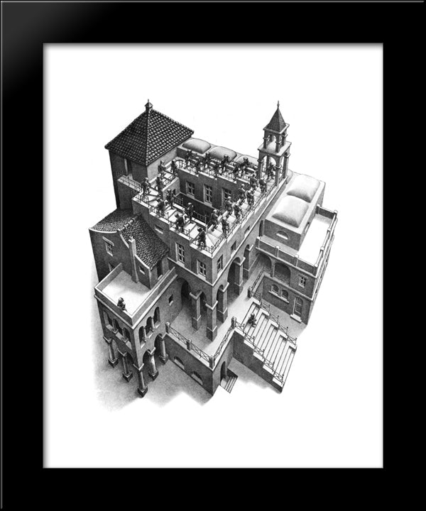 Ascending & Descending 20x24 Black Modern Wood Framed Art Print Poster by Escher, M.C.