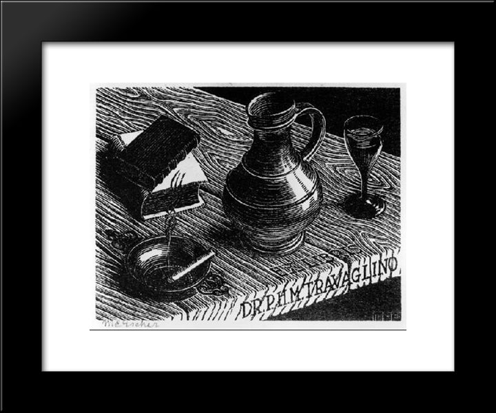 Bookplate, Dr. P.H.M. Travaglino 20x24 Black Modern Wood Framed Art Print Poster by Escher, M.C.