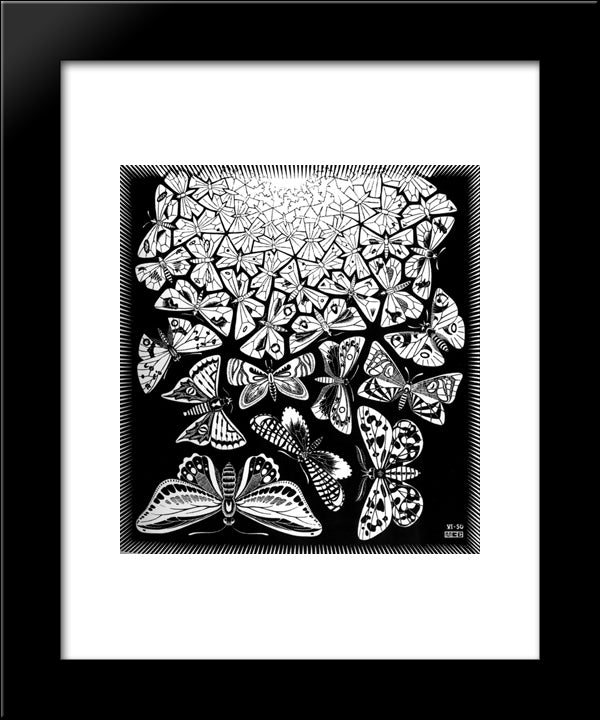 Butterflies 20x24 Black Modern Wood Framed Art Print Poster by Escher, M.C.