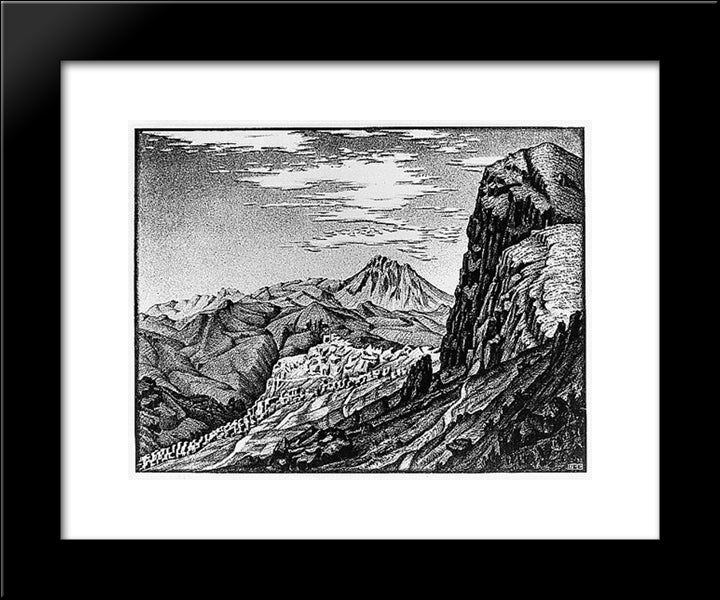 Caltavuturo In The Madonie Mountains, Sicily 20x24 Black Modern Wood Framed Art Print Poster by Escher, M.C.