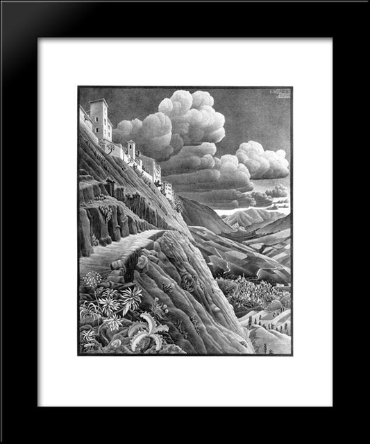 Castrovalva 20x24 Black Modern Wood Framed Art Print Poster by Escher, M.C.