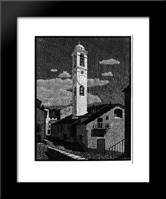 Church At Corte, Corsica 20x24 Black Modern Wood Framed Art Print Poster by Escher, M.C.