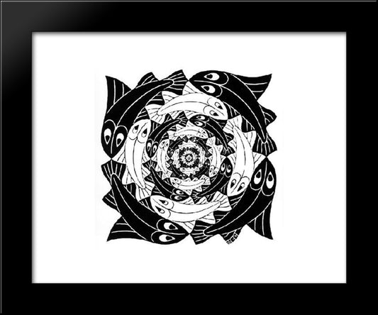 Circular Fish 20x24 Black Modern Wood Framed Art Print Poster by Escher, M.C.