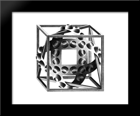 Cube With Magic Ribbons 20x24 Black Modern Wood Framed Art Print Poster by Escher, M.C.