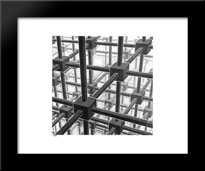 Cubic Space Division 20x24 Black Modern Wood Framed Art Print Poster by Escher, M.C.