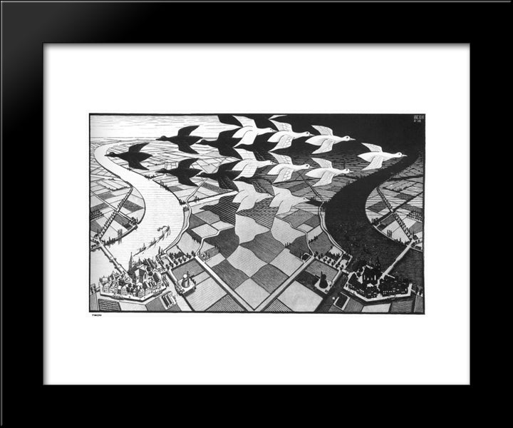 Day And Night 20x24 Black Modern Wood Framed Art Print Poster by Escher, M.C.