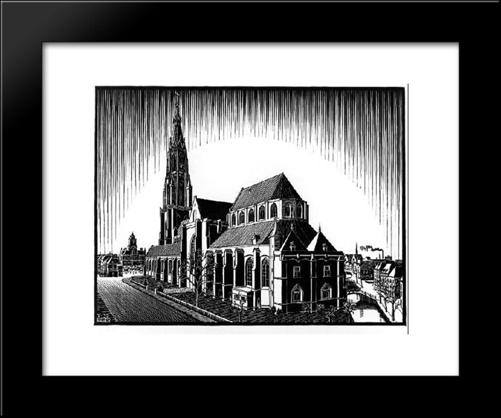 Delft Nieuwe Kerk 20x24 Black Modern Wood Framed Art Print Poster by Escher, M.C.