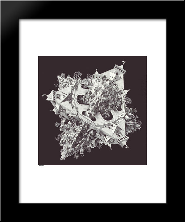 Double Planetoid 20x24 Black Modern Wood Framed Art Print Poster by Escher, M.C.