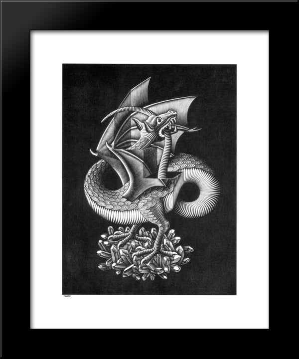 Dragon 20x24 Black Modern Wood Framed Art Print Poster by Escher, M.C.