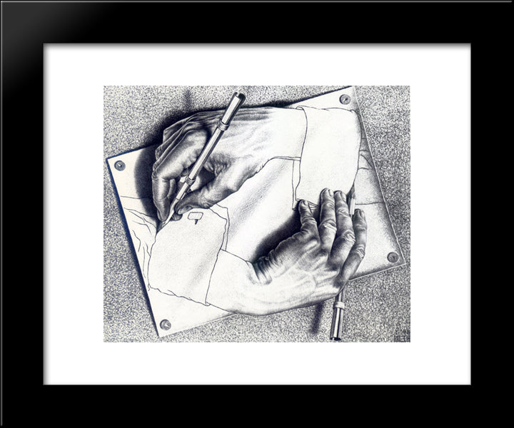 Drawing Hands 20x24 Black Modern Wood Framed Art Print Poster by Escher, M.C.