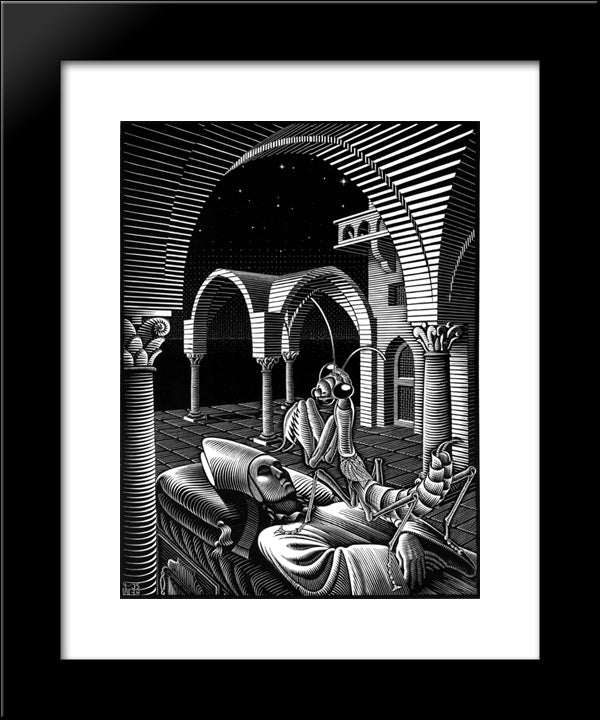 Dream 20x24 Black Modern Wood Framed Art Print Poster by Escher, M.C.