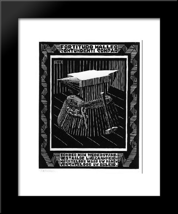 Emblemata - Anvil 20x24 Black Modern Wood Framed Art Print Poster by Escher, M.C.