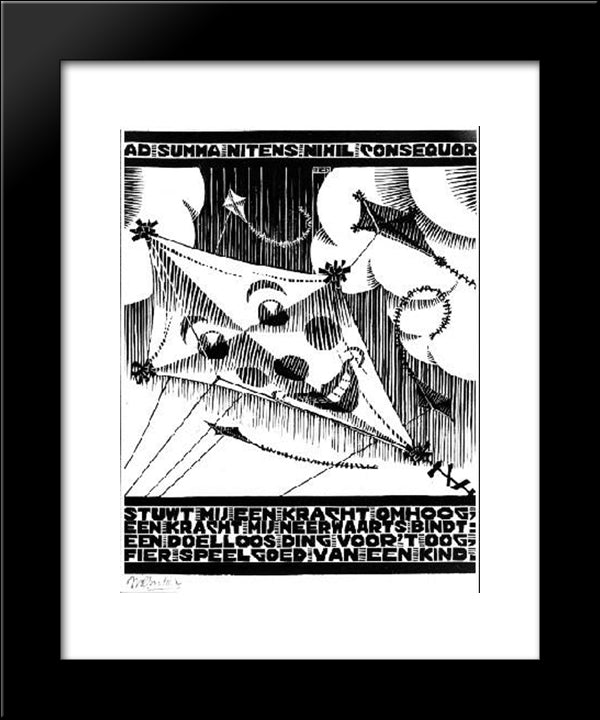 Emblemata - Kite 20x24 Black Modern Wood Framed Art Print Poster by Escher, M.C.