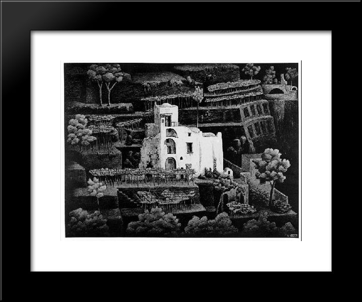 Farmhouse, Ravello 20x24 Black Modern Wood Framed Art Print Poster by Escher, M.C.