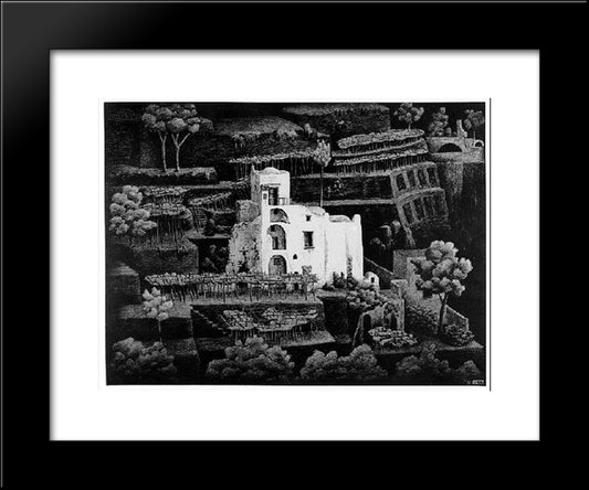 Farmhouse, Ravello 20x24 Black Modern Wood Framed Art Print Poster by Escher, M.C.
