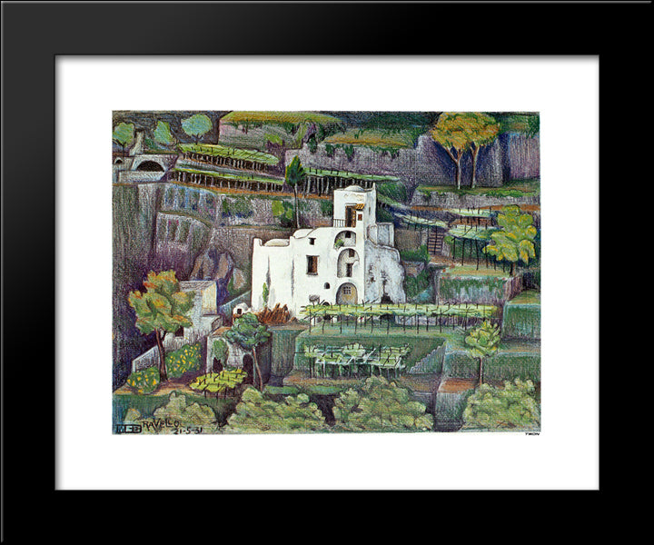 Farmhouse, Ravello Colour 20x24 Black Modern Wood Framed Art Print Poster by Escher, M.C.