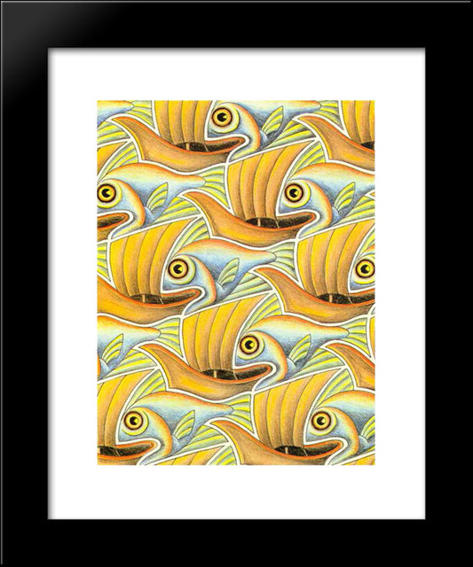 Fish & Boat 20x24 Black Modern Wood Framed Art Print Poster by Escher, M.C.