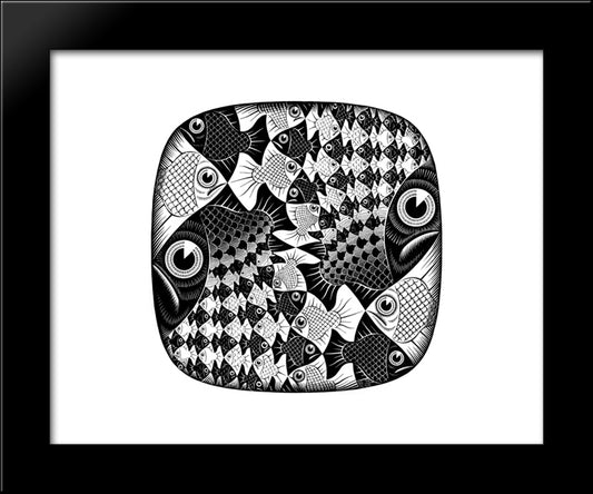 Fishes And Scales 20x24 Black Modern Wood Framed Art Print Poster by Escher, M.C.
