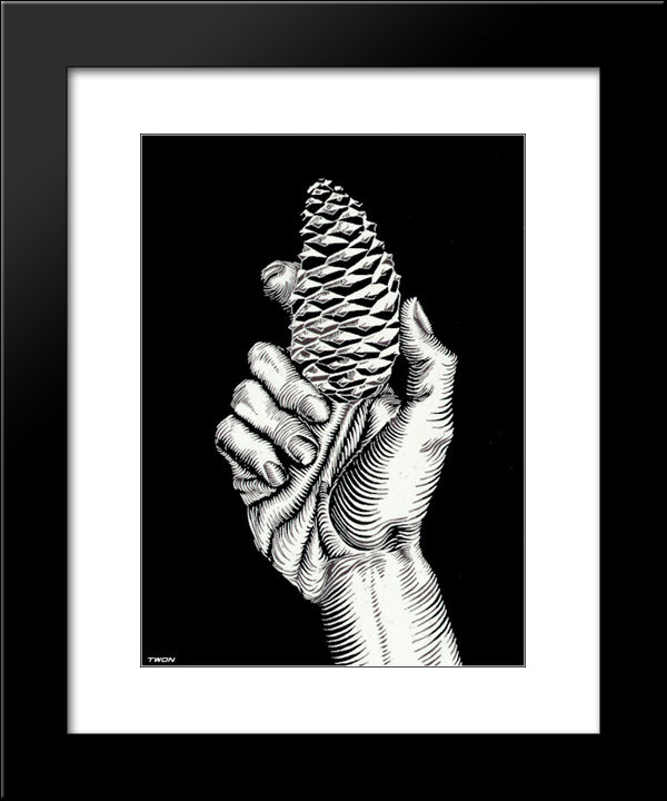 Hand With Fir Cone 20x24 Black Modern Wood Framed Art Print Poster by Escher, M.C.