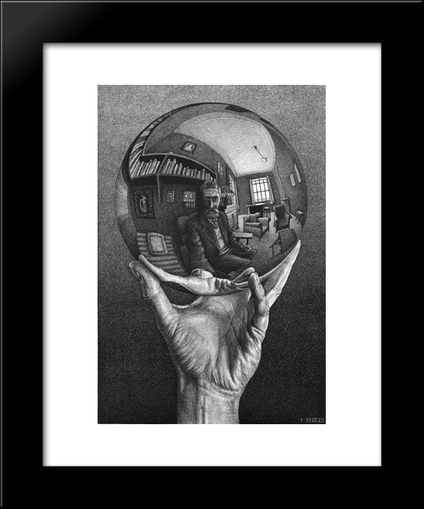 Hand With Reflecting Sphere 20x24 Black Modern Wood Framed Art Print Poster by Escher, M.C.