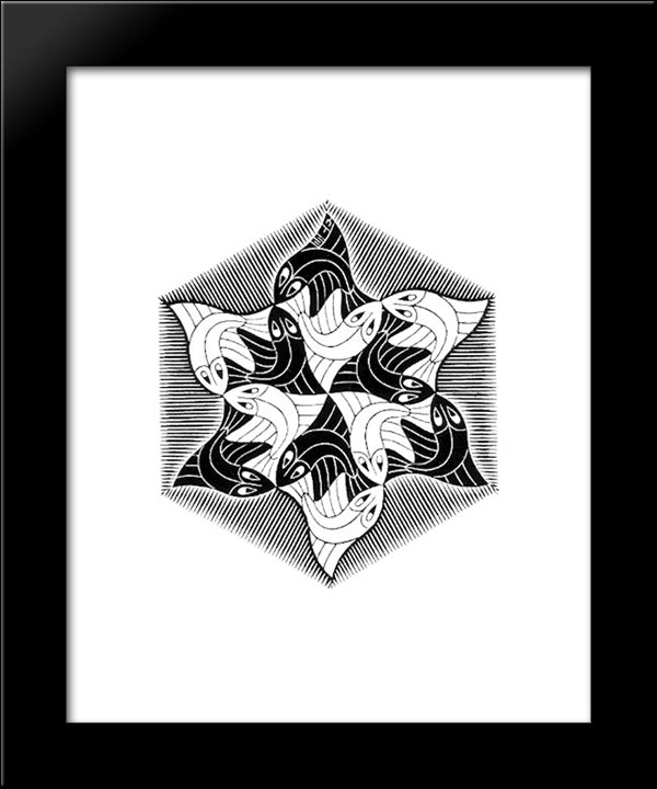Hexagonal Fish Vignette 20x24 Black Modern Wood Framed Art Print Poster by Escher, M.C.