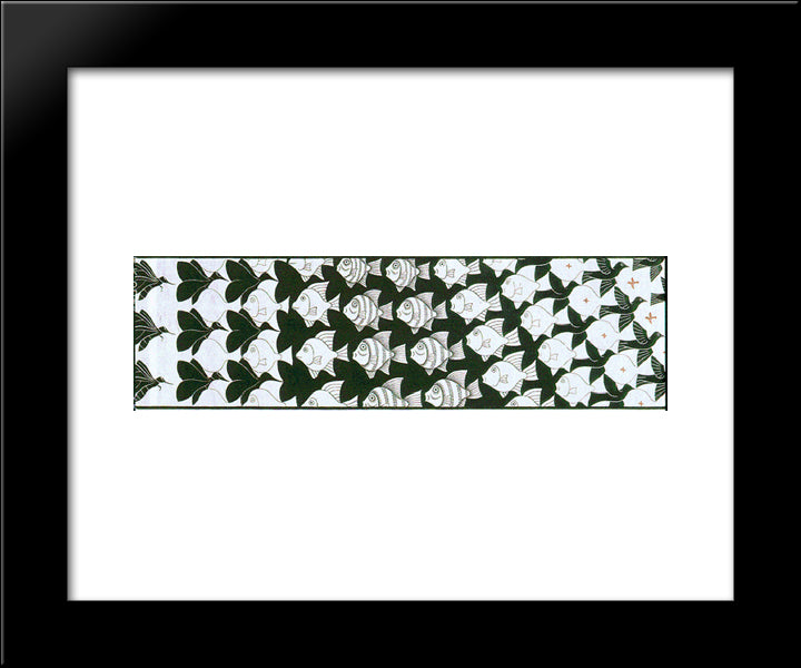 Metamorphosis Ii Excerpt 4 20x24 Black Modern Wood Framed Art Print Poster by Escher, M.C.