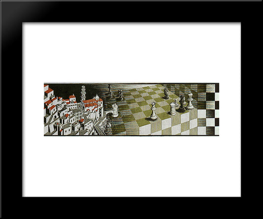 Metamorphosis Ii Excerpt 6 20x24 Black Modern Wood Framed Art Print Poster by Escher, M.C.