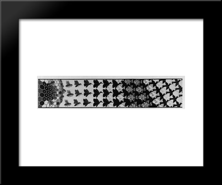 Metamorphosis Iii Excerpt 3 20x24 Black Modern Wood Framed Art Print Poster by Escher, M.C.