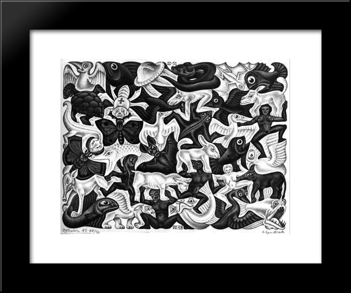 Mosaic I 20x24 Black Modern Wood Framed Art Print Poster by Escher, M.C.