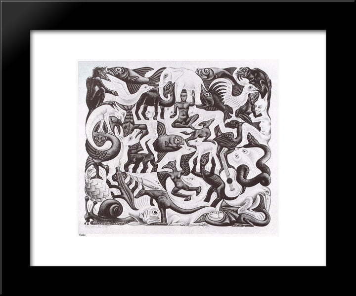 Mosaic Ii 20x24 Black Modern Wood Framed Art Print Poster by Escher, M.C.