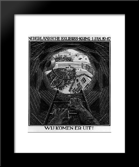 New Year'S Greeting Card 20x24 Black Modern Wood Framed Art Print Poster by Escher, M.C.