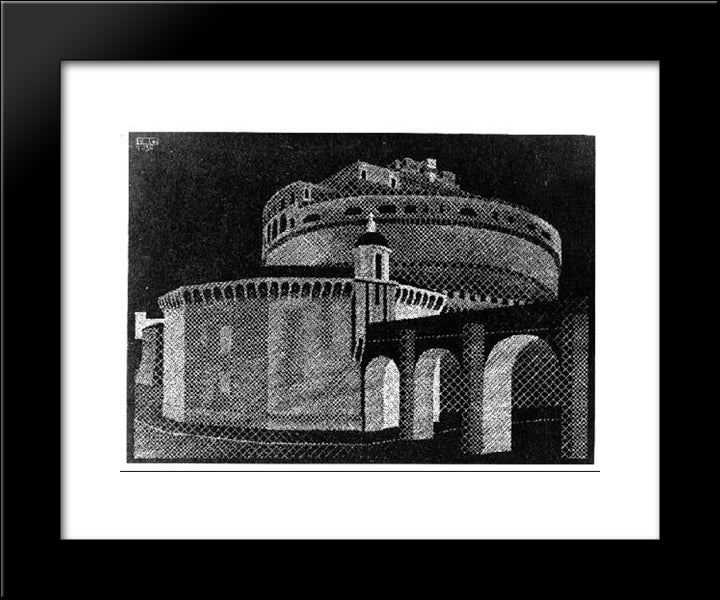 Nocturnal Rome, Castel Sant' Angelo 20x24 Black Modern Wood Framed Art Print Poster by Escher, M.C.