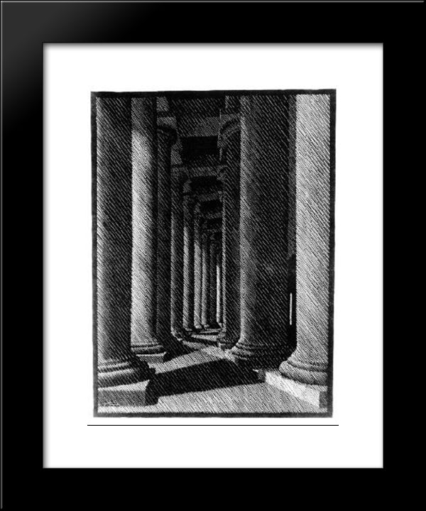 Nocturnal Rome, Colonade Of St. Peter'S 20x24 Black Modern Wood Framed Art Print Poster by Escher, M.C.