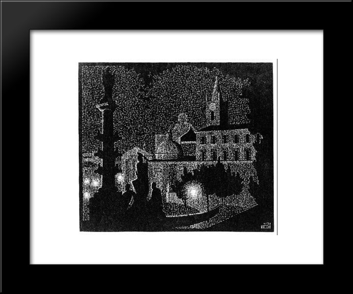 Nocturnal Rome, Santa Maria Del Popolo 20x24 Black Modern Wood Framed Art Print Poster by Escher, M.C.