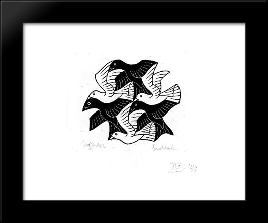 Plane Filling Motif With Birds 20x24 Black Modern Wood Framed Art Print Poster by Escher, M.C.