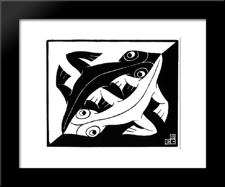 Plane Filling Motif With Reptiles 20x24 Black Modern Wood Framed Art Print Poster by Escher, M.C.