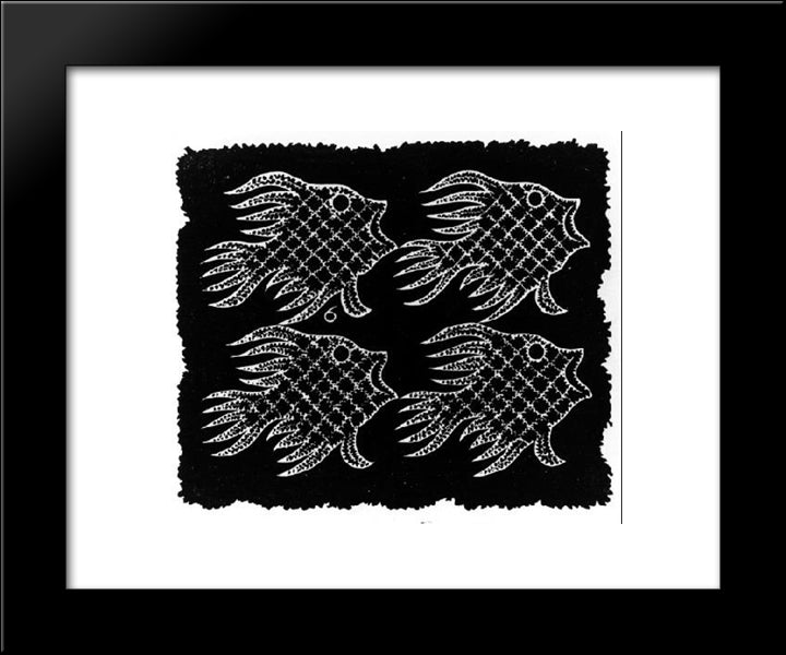 Plane - Filling Motif With Fish And Bird 20x24 Black Modern Wood Framed Art Print Poster by Escher, M.C.