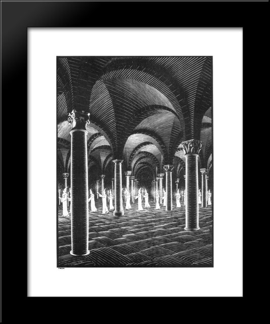 Procession In Crypt 20x24 Black Modern Wood Framed Art Print Poster by Escher, M.C.