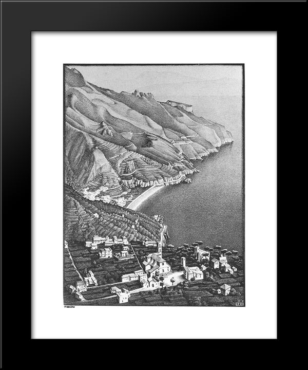 Ravello And The Coast Of Amalfi 20x24 Black Modern Wood Framed Art Print Poster by Escher, M.C.