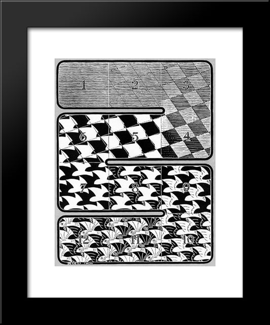 Regular Division Of The Plane I 20x24 Black Modern Wood Framed Art Print Poster by Escher, M.C.