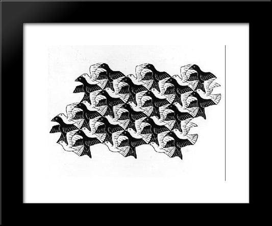 Regular Division Of The Plane With Birds 20x24 Black Modern Wood Framed Art Print Poster by Escher, M.C.