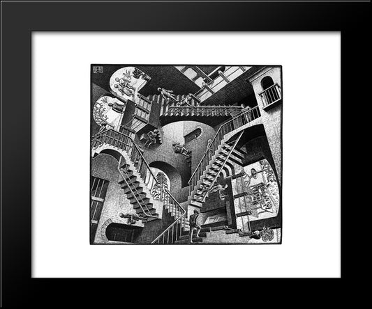 Relativity Lattice 20x24 Black Modern Wood Framed Art Print Poster by Escher, M.C.