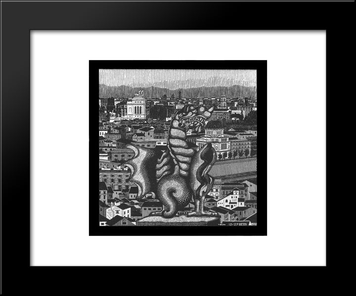 Rome And The Griffin Of Borgheses 20x24 Black Modern Wood Framed Art Print Poster by Escher, M.C.