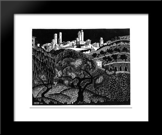 San Gimignano 20x24 Black Modern Wood Framed Art Print Poster by Escher, M.C.